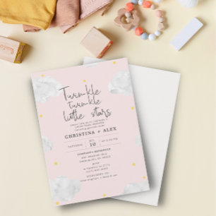 Pink Watercolor Clouds Twin Girls Babydusche Einladung