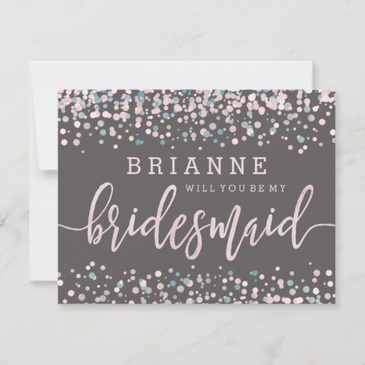 Pink Watercolor Confetti wird meine Bridesmaid sei Einladung (Vorderseite)