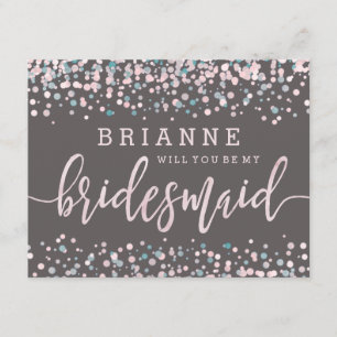 Pink Watercolor Confetti wird meine Bridesmaid sei Einladung