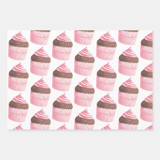 Pink Watercolor Cupcake Weihnachtswrapper Geschenkpapier Set (Vorderseite)