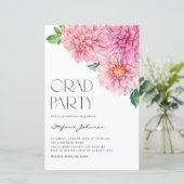 Pink Watercolor Dahlia Abschluss Einladung (Stehend Vorderseite)