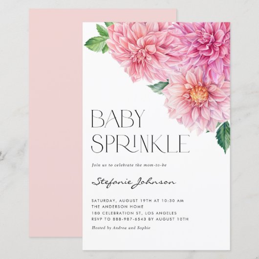 Pink Watercolor Dahlia Baby Sprinkle Einladung (Vorne/Hinten)
