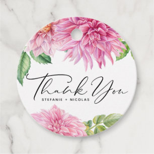 Pink Watercolor Dahlia Blume Hochzeit Vielen Dank Geschenkanhänger