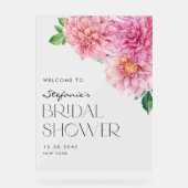 Pink Watercolor Dahlia Brautparty Willkommen Acrylschild (Vorderseite)