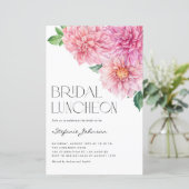 Pink Watercolor Dahlia Bridal Luncheon Einladung (Stehend Vorderseite)