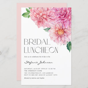 Pink Watercolor Dahlia Bridal Luncheon Einladung