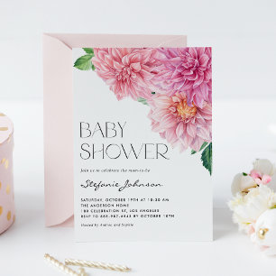 Pink Watercolor Dahlia Floral Baby Dusche Einladung