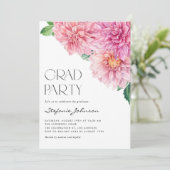 Pink Watercolor Dahlia Floral Graduation Party Einladung (Stehend Vorderseite)