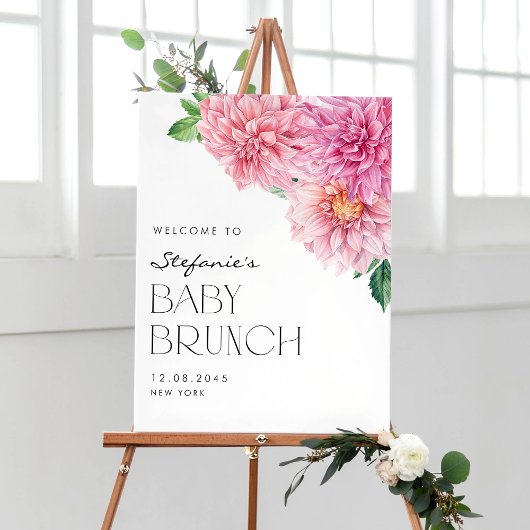 Pink Watercolor Dahlia Spring Baby Brunch Willkomm Poster