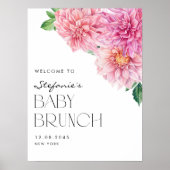 Pink Watercolor Dahlia Spring Baby Brunch Willkomm Poster (Vorne)