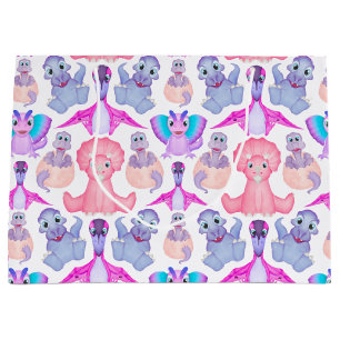 Pink Watercolor Dinosaurier Birthday Baby Dusche Große Geschenktüte