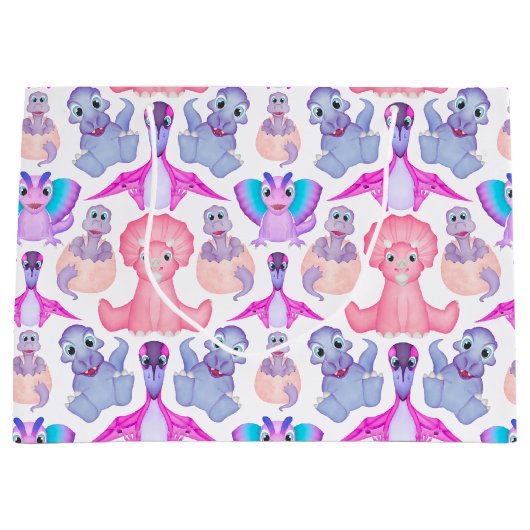 Pink Watercolor Dinosaurier Birthday Baby Dusche Große Geschenktüte (Vorderseite)