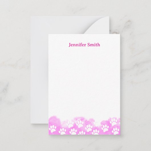 Pink Watercolor Dog Paw Personalized Stationery Mitteilungskarte (Vorderseite)
