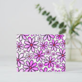 Pink Watercolor Doodle Daisy Blume Muster Postkarte (Stehend Vorderseite)