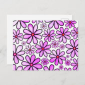Pink Watercolor Doodle Daisy Blume Muster Postkarte (Vorne/Hinten)