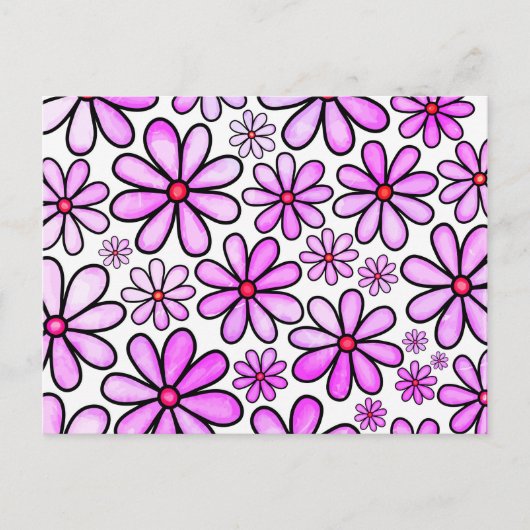 Pink Watercolor Doodle Daisy Blume Muster Postkarte (Vorderseite)