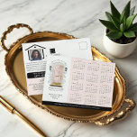 Pink Watercolor Door Real Estate Calendar 2025 Postkarte<br><div class="desc">Beautiful and elegant real estate business 2025 calendar marketing postcard. Our design features our own hand-painted watercolor blush pink front door. Accented with touches of gold on the mailbox slot, door handle, and door kickplate. Modern black outdoor wall lights and a burlap welcome doormat complete this charming real estate design....</div>