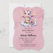 Pink Watercolor Dragon Girl Babydusche Einladung (Vorderseite)
