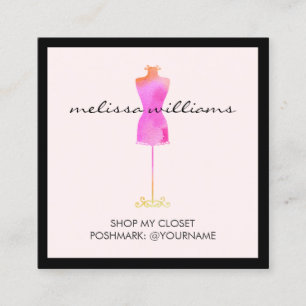 Pink Watercolor Dress Mannequin Poshmark Seller II Quadratische Visitenkarte