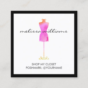 Pink Watercolor Dress Mannequin Poshmark Verkäufer Quadratische Visitenkarte