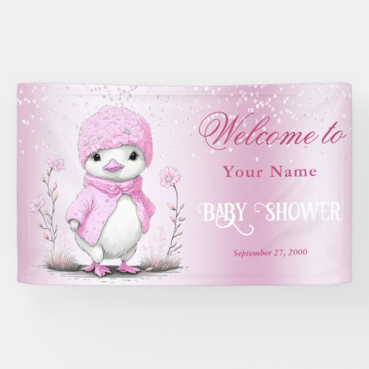 Pink Watercolor Duck Baby Duck Empfang Banner (Horizontal)