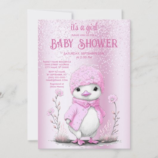 Pink Watercolor Duck Baby Shower Einladung (Vorderseite)