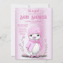 Pink Watercolor Duck Baby Shower Einladung