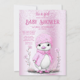 Pink Watercolor Duck Baby Shower Einladung