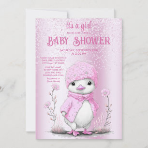 Pink Watercolor Duck Baby Shower Einladung