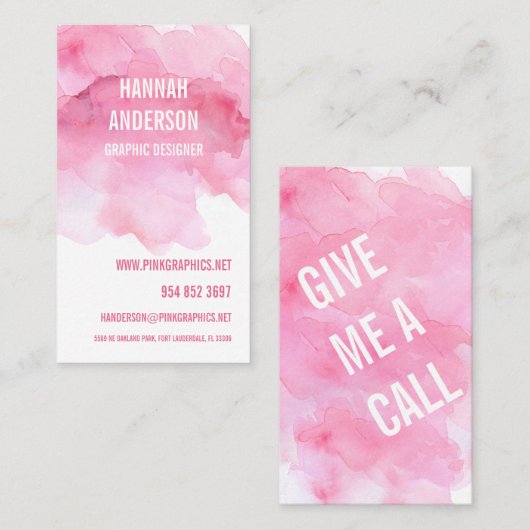 Pink Watercolor Einfache Visitenkarte (Vorne/Hinten)