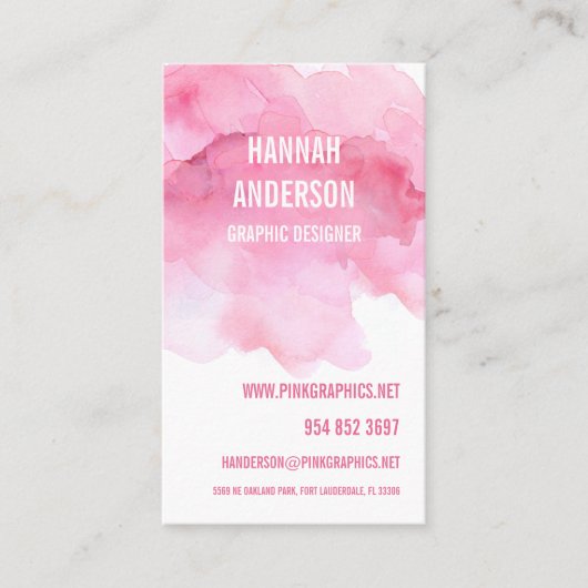 Pink Watercolor Einfache Visitenkarte (Vorderseite)