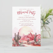 Pink Watercolor Einfaches Party für das Ruhestand Einladung (Stehend Vorderseite)