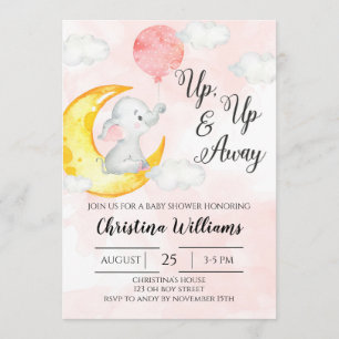 Pink Watercolor Elephant Girl Baby Dusche Einladung