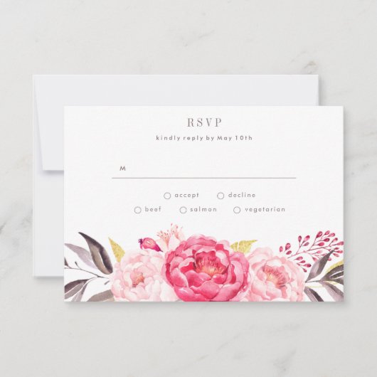 Pink Watercolor English Bouquet Wedding RSVP Card (Vorderseite)