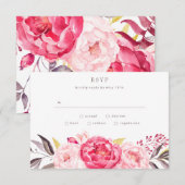 Pink Watercolor English Bouquet Wedding RSVP Card Karte (Vorne/Hinten)