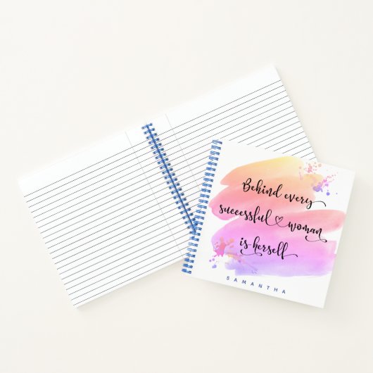 Pink Watercolor Erfolgreiche Frau Script Square Notizblock (Innenseite)