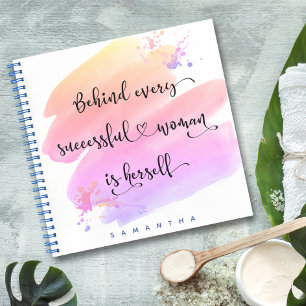 Pink Watercolor Erfolgreiche Frau Script Square Notizblock