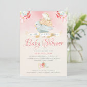 Pink Watercolor Fairy Baby Dusche Einladung (Stehend Vorderseite)
