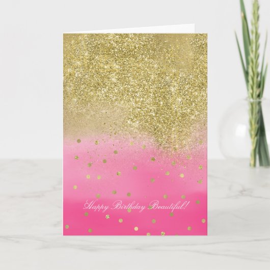 Pink Watercolor Faux Gold Glitter Beautiful Karte (Vorderseite)