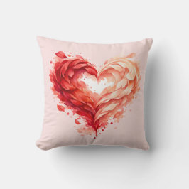 Pink Watercolor Feather Heart Throw Pillow Kissen