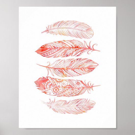 Pink Watercolor Feather Tribal Print Poster (Vorne)