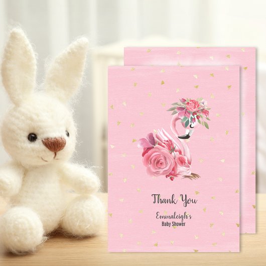 Pink Watercolor Flamingo Ballerina Babydusche Dankeskarte