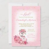 Pink Watercolor Flamingo Ballerina Babydusche Einladung (Vorderseite)