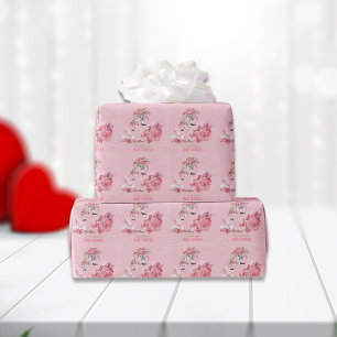 Pink Watercolor Flamingo Ballerina Babydusche Geschenkpapier