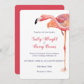 Pink Watercolor Flamingo Beach Hochzeit Einladung (Vorne/Hinten)