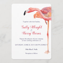 Pink Watercolor Flamingo Beach Hochzeit Einladung