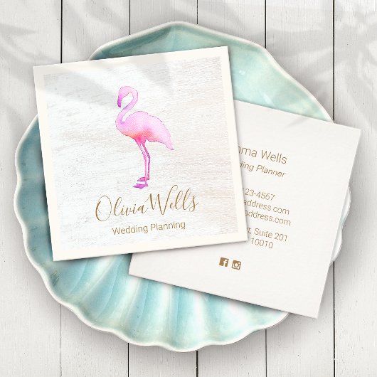 Pink Watercolor Flamingo Calling Card Telefonnummerkarte