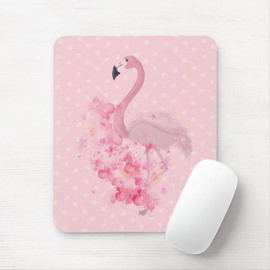 Pink Watercolor Flamingo Floral und Punkte Mousepad (Mit Mouse)
