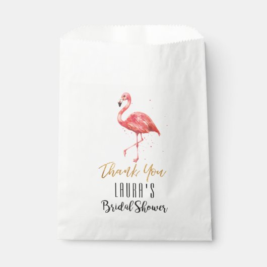 Pink Watercolor Flamingo Gold | BRAUTPARTY Geschenktütchen (Vorderseite)