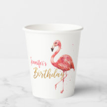 Pink Watercolor Flamingo Gold Glitzer Geburtstag